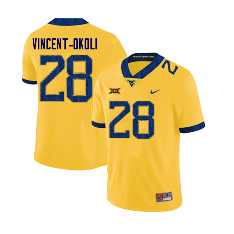 NCAA Men's David Vincent-Okoli West Virginia Mountaineers Yellow #28 Nike Stitched Football College Authentic Jersey IG23B01EH